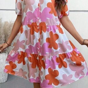 SHEIN Pink and White Patterned Dress
